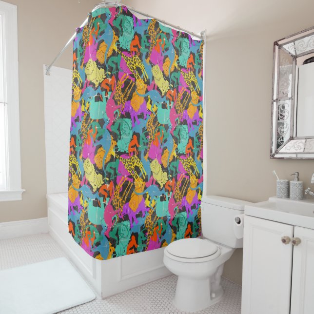Retro Animal Silhouettes Pattern Shower Curtain (In Situ)