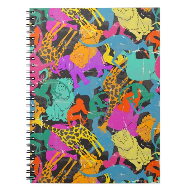 Retro Animal Silhouettes Pattern Spiral Notebook (Front)