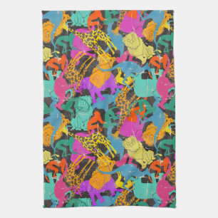 Retro Animal Silhouettes Pattern Tea Towel
