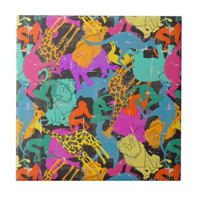 Retro Animal Silhouettes Pattern Tile (Front)