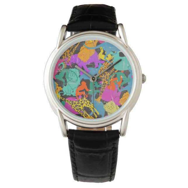 Retro Animal Silhouettes Pattern Watch (Front)