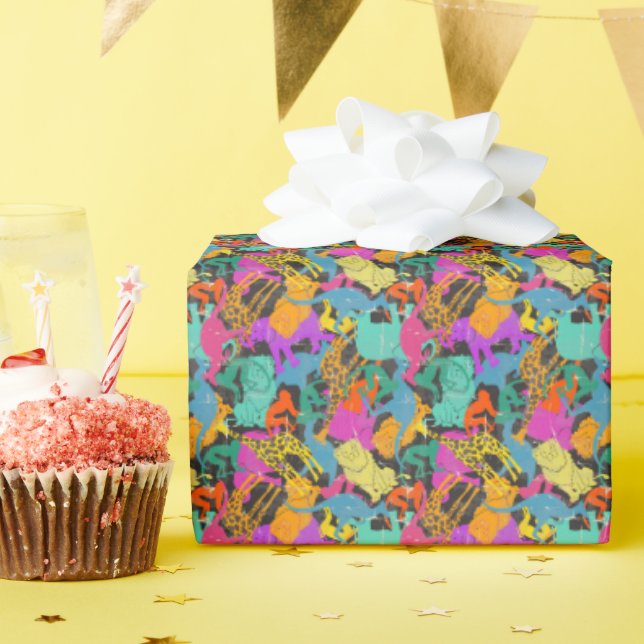 Retro Animal Silhouettes Pattern Wrapping Paper (Birthday Party)