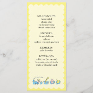 Retro Animal Train Baby Shower Insert Menu