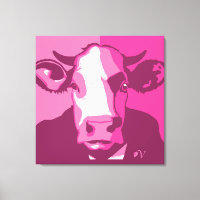 Retro Animal Wall Pop Art Pink Cow Portrait