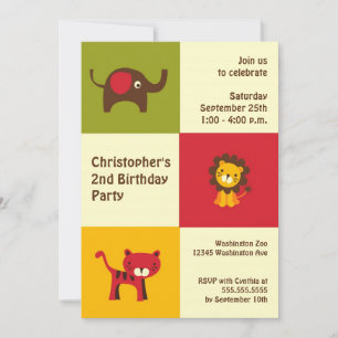 Retro animals modern boy birthday party invitation