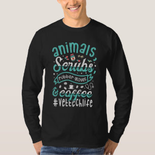 Retro Animals Scrubs Rubber Gloves And Coffee Vet  T-Shirt