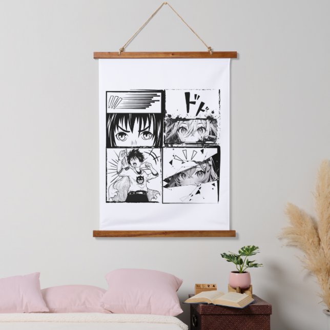 Retro Anime actions grids Hanging Tapestry (Bedroom)