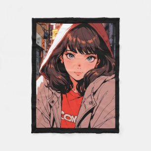 Retro Anime Cosy Hoodie Girl Night City Lights Sti Fleece Blanket