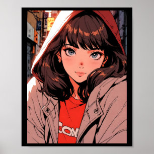 Retro Anime Cosy Hoodie Girl Night City Lights Sti Poster