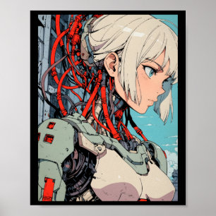 Retro Anime Cybernetic Android Girl Futuristic Sci Poster