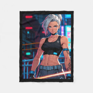 Retro Anime Cyberpunk Girl Neon Street Fighter Sti Fleece Blanket