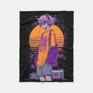 Retro Anime Gamer Boy Fleece Blanket