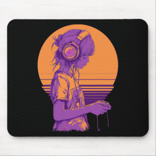 Retro Anime Gamer Girl  Mouse Pad