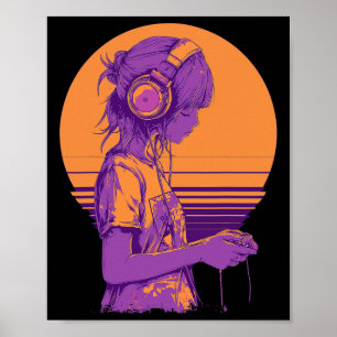 Retro Anime Gamer Girl  Poster