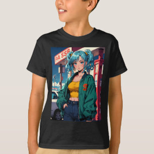 Retro Anime Gas Station Girl Vintage Street Fashio T-Shirt