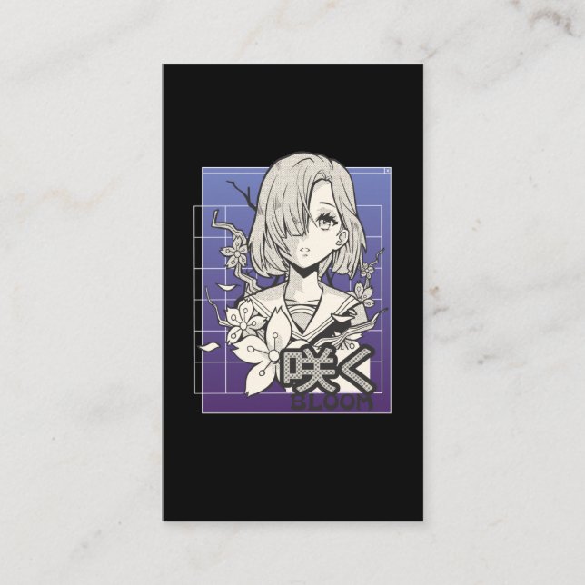 Retro Anime Girl Otaku Manga Comic Teen Japanese Business Card (Front)