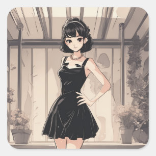 Retro Anime LBD Art Decal - Limited Edition Square Sticker