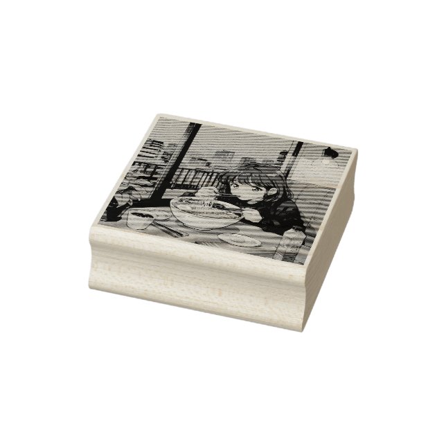 Retro Anime Wood Art Stamp – Vintage Manga Style (Stamp)