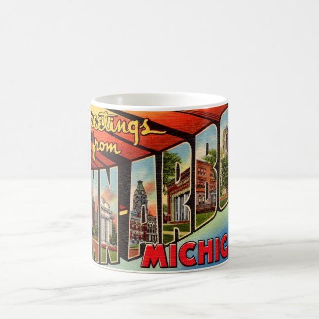 Retro Ann Arbor Michigan Greeting Coffee Mug (Center)