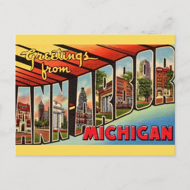 Retro Ann Arbor Michigan Greeting Postcard (Front)