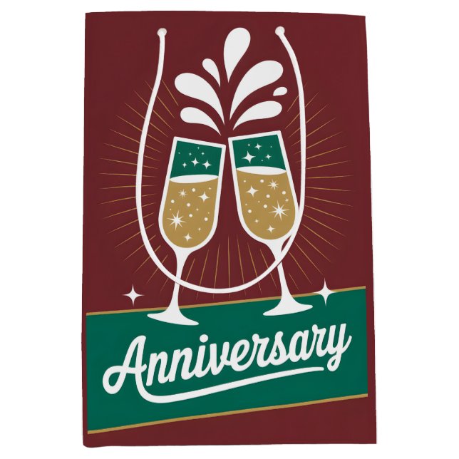 Retro Anniversary Graphic with Sparkling Champagne Medium Gift Bag (Front)