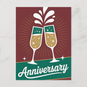 Retro Anniversary Graphic with Sparkling Champagne Postcard