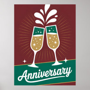 Retro Anniversary Graphic with Sparkling Champagne Poster