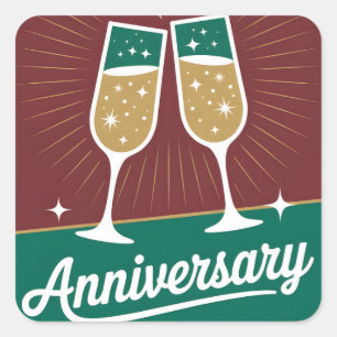 Retro Anniversary Graphic with Sparkling Champagne Square Sticker