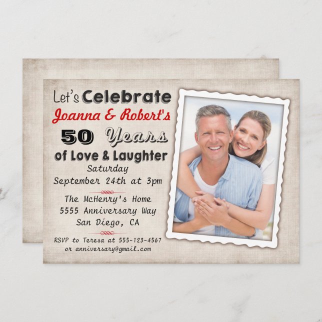 Retro Anniversary Party Invitation with photo (Front/Back)