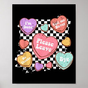Retro Anti Valentines Funny Valentine Candy Heart  Poster