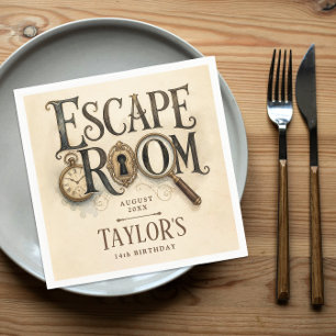 Retro Antique Escape Room Mystery Key Puzzle Solve Napkin