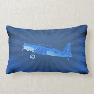 Retro Antique Fighter Aeroplane Blue Lumbar Poly Cushion
