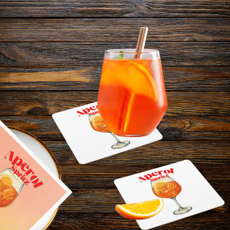 Retro Aperol Art Print Spritz Cocktail Bar Party Square Paper Coaster