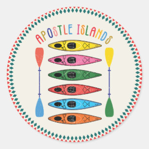 Retro Apostle Islands Kayaking Classic Round Sticker