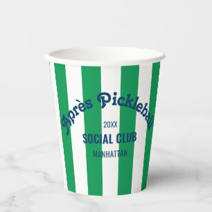 Retro Après Pickle Ball Social Club Green Stripe Paper Cups