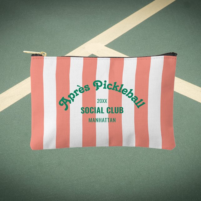 Retro Après Pickle Ball Social Club Pink Stripe  Accessory Pouch (Creator Uploaded)