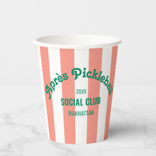 Retro Après Pickle Ball Social Club Pink Stripe Paper Cups