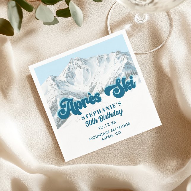 Retro Apres Ski Winter Mountain Birthday Party Napkin (Creator Uploaded)