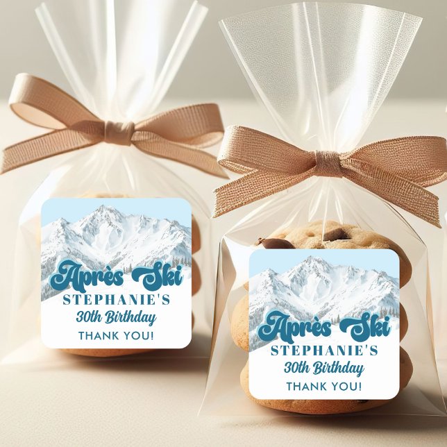 Retro Apres Ski Winter Mountain Birthday Party Square Sticker (Creator Uploaded)
