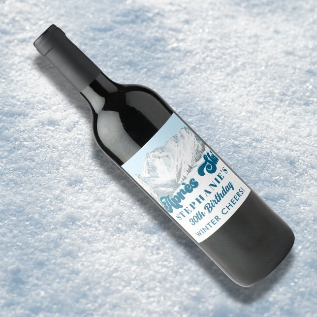Retro Apres Ski Winter Mountain Birthday Party Wine Label (Creator Uploaded)