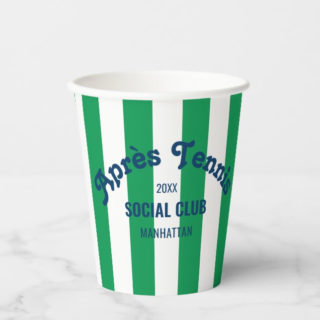 Retro Après Tennis Social Club Green Stripe Paper Cups (Front)