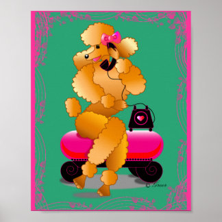 Retro Apricot Poodle on Phone Art Print
