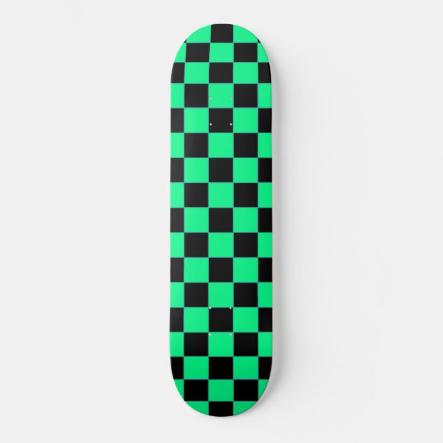 Retro Aqua and Black Chequered Skateboard (Front)