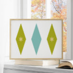 Retro Aqua Blue Green Yellow Stars Diamonds Poster<br><div class="desc">This mid-century modern poster features 3 large diamonds with 2 stars in the centre,  in a combination of the colours aqua blue,  avocado green,  and yellow.  This would make a fun addition to your walls!</div>