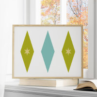 Retro Aqua Blue Green Yellow Stars Diamonds