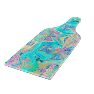 Retro Aqua Blue Liquid Art on Abstract Hydrangeas Cutting Board