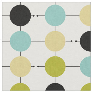 Retro Aqua Blue Yellow Green Black Circles MCM Fabric
