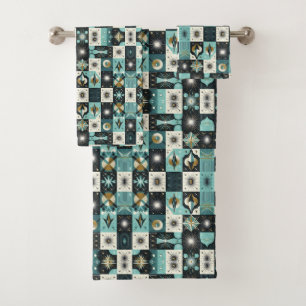Retro Aqua Diamond Mid Century Modern Towel Set