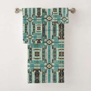 Retro Aqua Diamond Mid Century Modern Towel Set