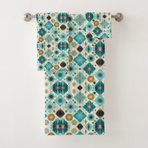 Retro Aqua Diamond Mid Century Modern Towel Set